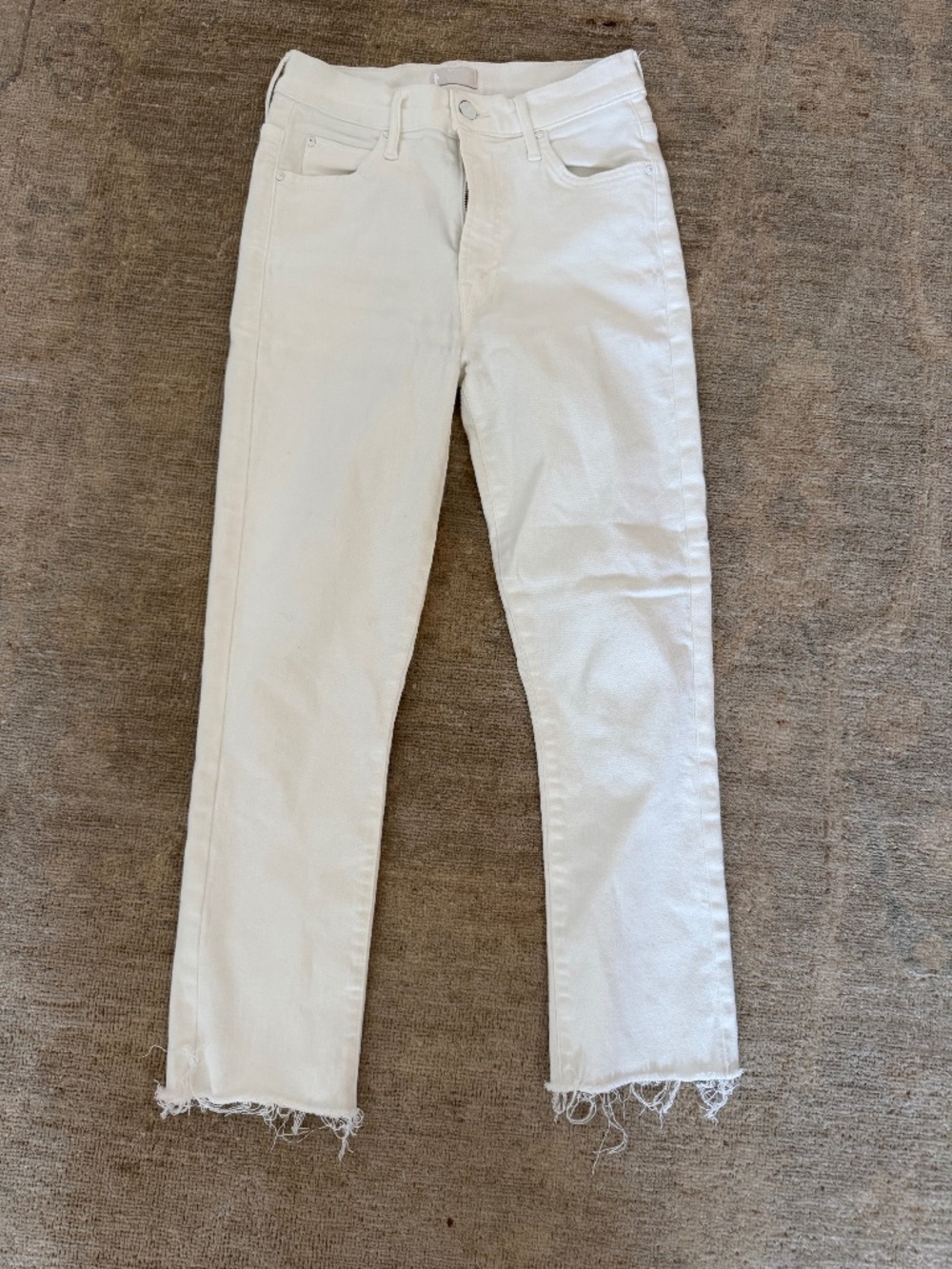 Mother jeans size 26 white, straight leg with fray on the bottom